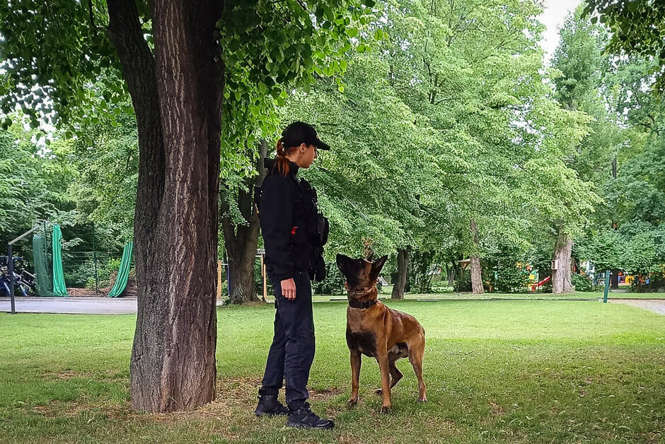 Návštěva Policie ČR v Centru Paraple: Ukázka psovodů a jejich čtyřnohých parťáků